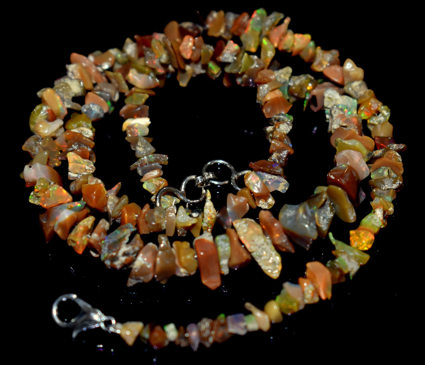 Opal, Natural Ethiopian Opal, Chips Beaded Hook Lock Necklace, 64.70 Ct, Bead Size-11mm To 4mm Long, One Line Necklace Length- 18'' Inches,