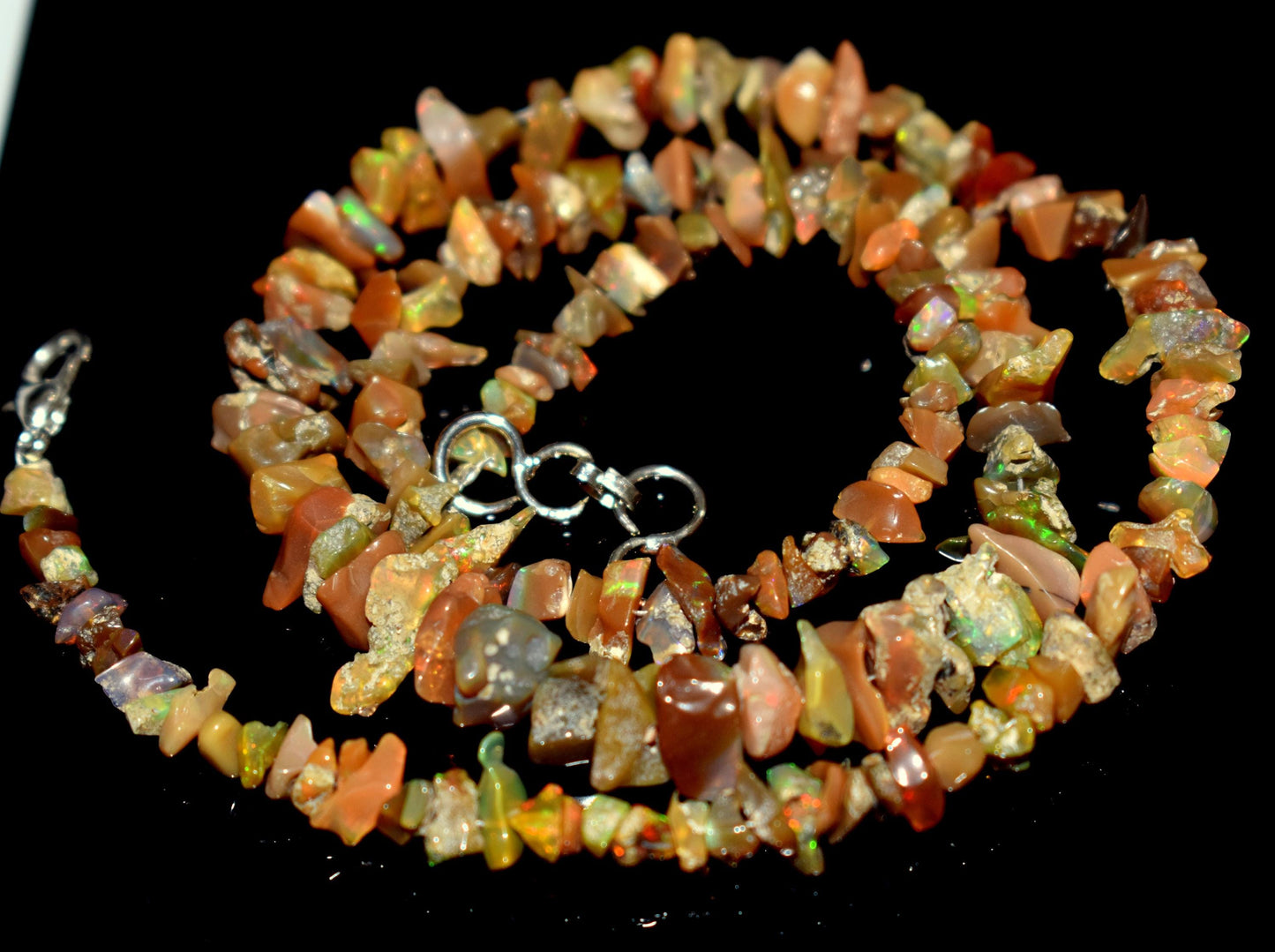 Opal, Natural Ethiopian Opal, Chips Beaded Hook Lock Necklace, 64.70 Ct, Bead Size-11mm To 4mm Long, One Line Necklace Length- 18'' Inches,