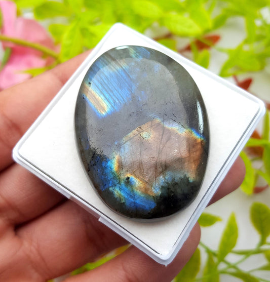 100% Natural Multi Flashy Labradorite, Oval Smooth Cabochon Loose Gemstone, 118.70 Carat, Size-48x35x8mm, Gift For Her, PC-1