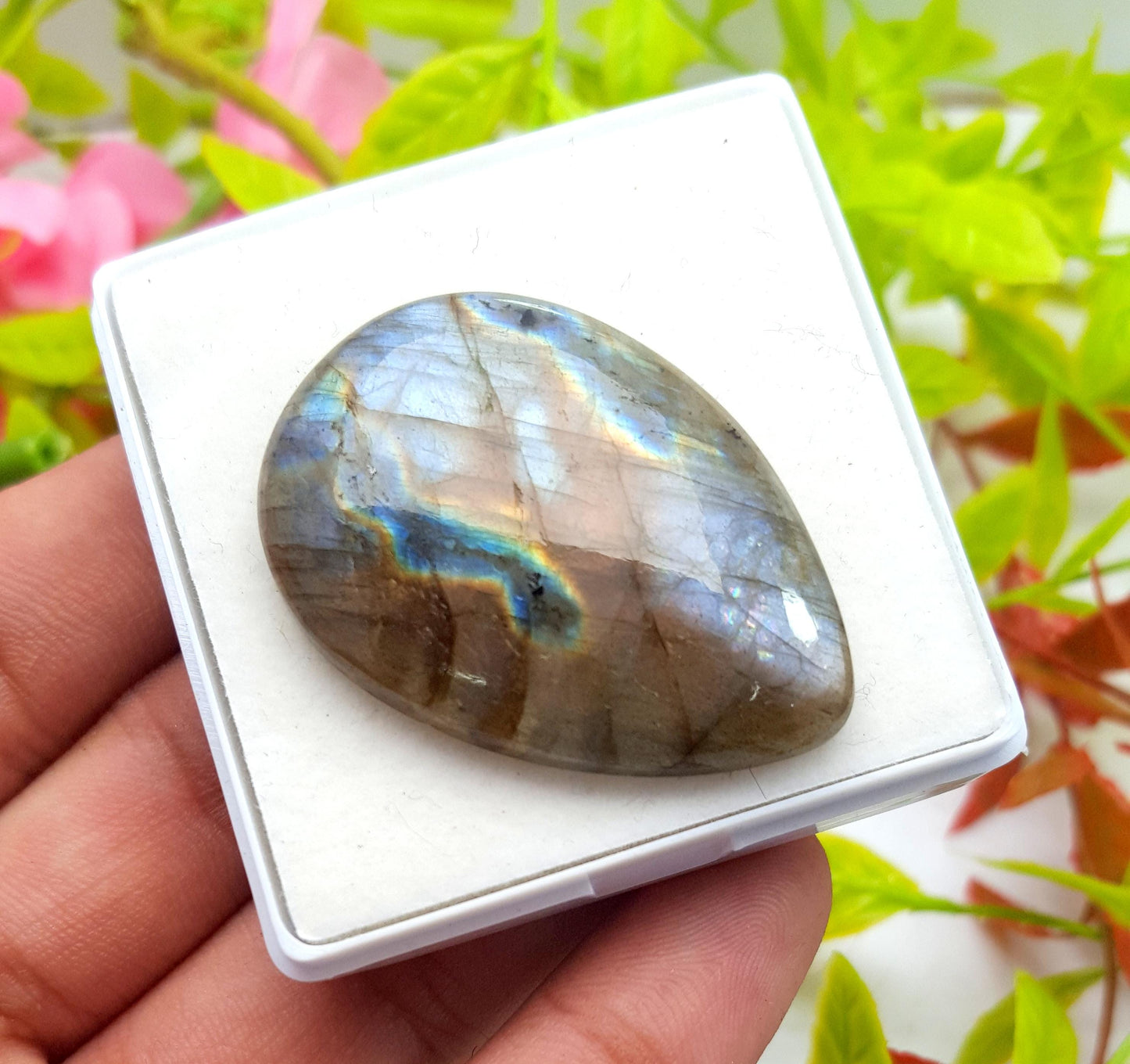 Labradorite, 100% Natural Multi Labradorite, Pear Smooth Cabochon Loose Gemstone, 58.95 Carat, Size-40x28x6mm, Gift For Her, PC-1