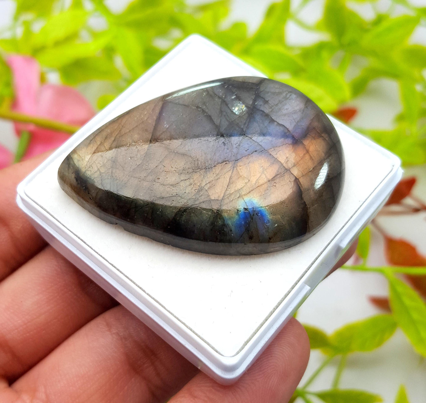 Labradorite, 100% Natural Multi Labradorite, Pear Smooth Cabochon Loose Gemstone, 113.30 Carat, Size-49x36x8mm, Gift For Her, PC-1