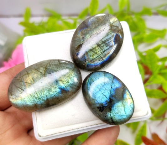 Labradorite, 100% Natural Multi Labradorite, Oval Smooth Cabochon Gemstone Lot, 179.40 Crt, Size-39x25x8mm To 31x22x8mm, Gift For Her, PC-3