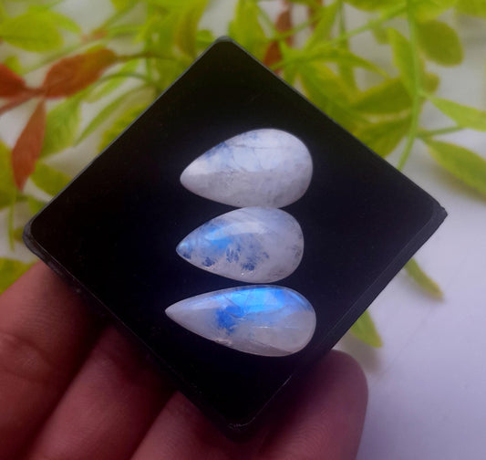 Moonstone, Natural Rainbow Moonstone, Pear Smooth Cabochon Gemstone Lot, 33.40 Carat, Size-23x10x6mm To 20x12x6mm, Gift For Her, PC-3