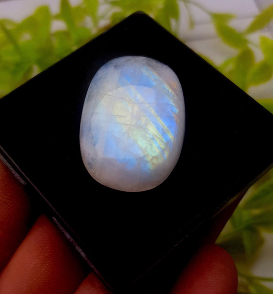 Moonstone, Natural Rainbow Moonstone, Oval Smooth Cabochon Loose Gemstone, 43.50 Carat, Size-33x22x6mm, Gift For Her,