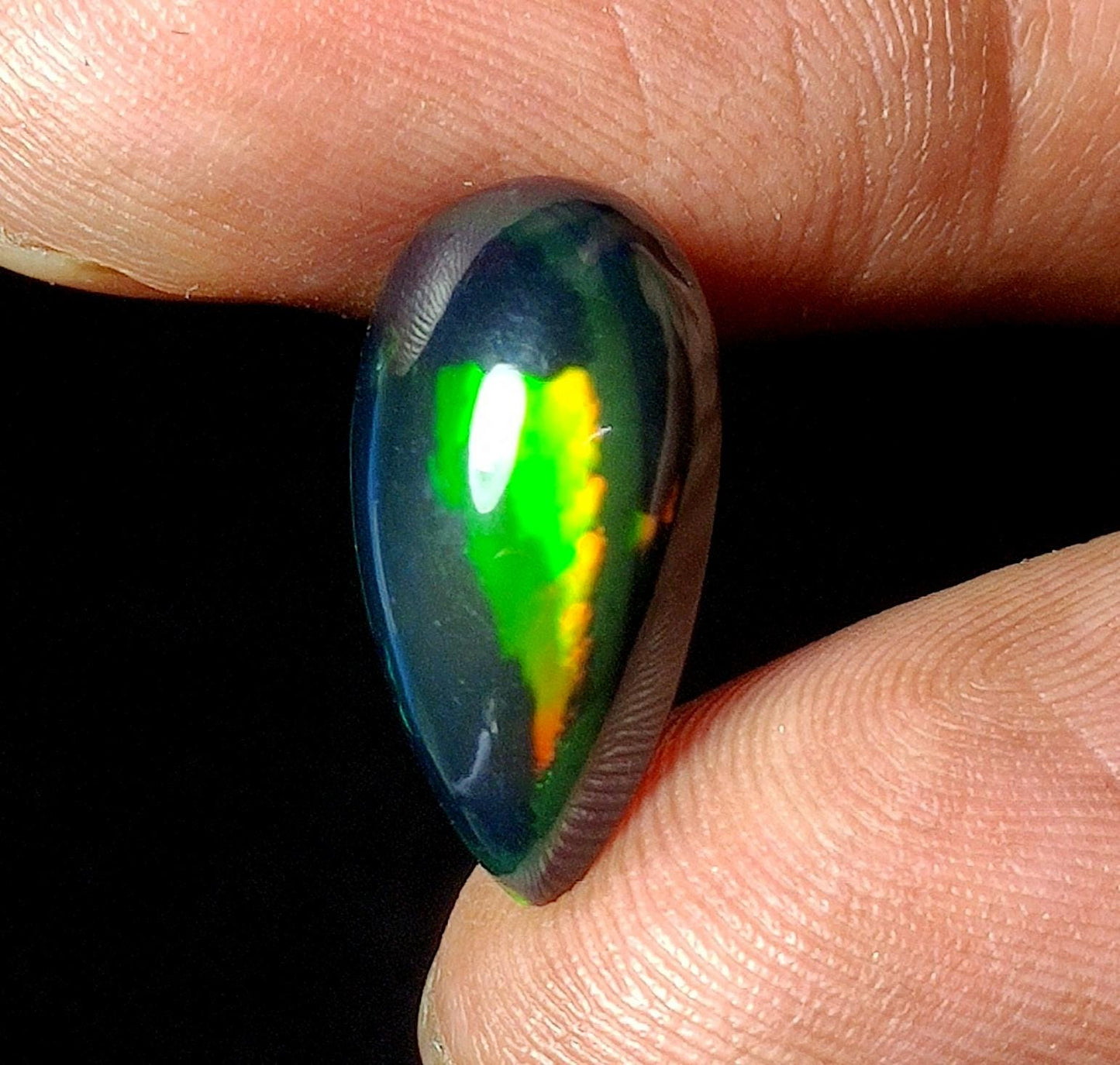 AAA++ Natural Black Opal, Ethiopian Opal Welo Black Opal, Pear Cabochon Loose Gemstone, 5.80 Ct, Size-18.5x10x7.5mm, For Jewelry Making,