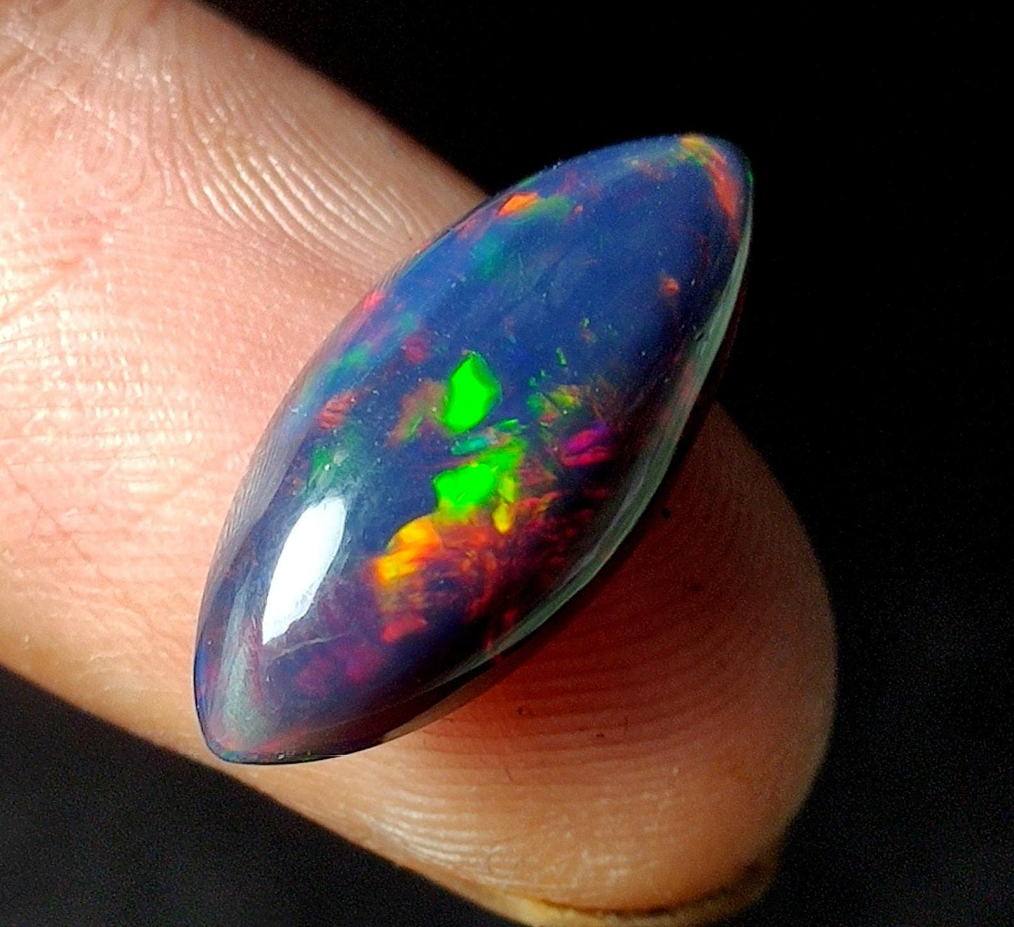 AAA++ Natural Black Opal, Ethiopian Welo Black Opal, Marquise Cabochon Loose Gemstone, 4.10 Carat, Size-20x9x6mm, For Jewelry Making