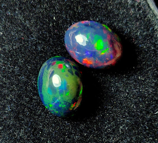 AAA++ Natural Black Opal, Ethiopian Opal Welo Black Opal, Oval Cabochon Gemstone Lot, 8.10 Carat, Size-13x9.5x7.5mm To 11x13.5x7.5mm,