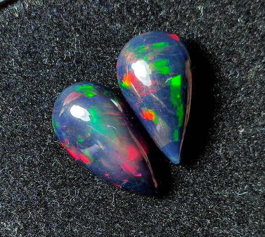 AAA++ Natural Black Opal, Ethiopian Opal Welo Black Opal, Pear Cabochon Gemstone Lot, 7.70 Carat, Size-17.5x19.5x6mm To 17x10x6mm,