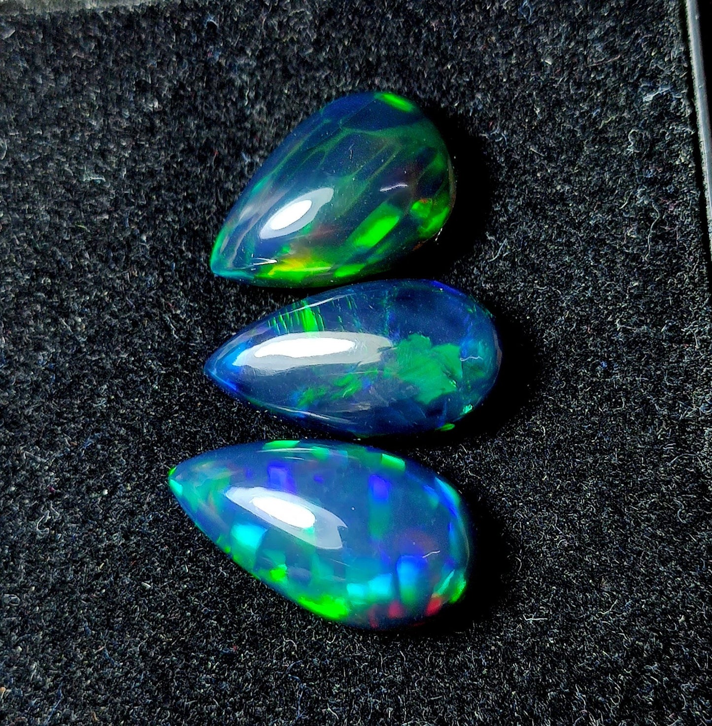 AAA++ Natural Black Opal, Ethiopian Opal Welo Black Opal, Pear Cabochon Gemstone Lot, 9.60 Carat, Size-18x10.5x5.5mm To 15x11.5x5.5mm,