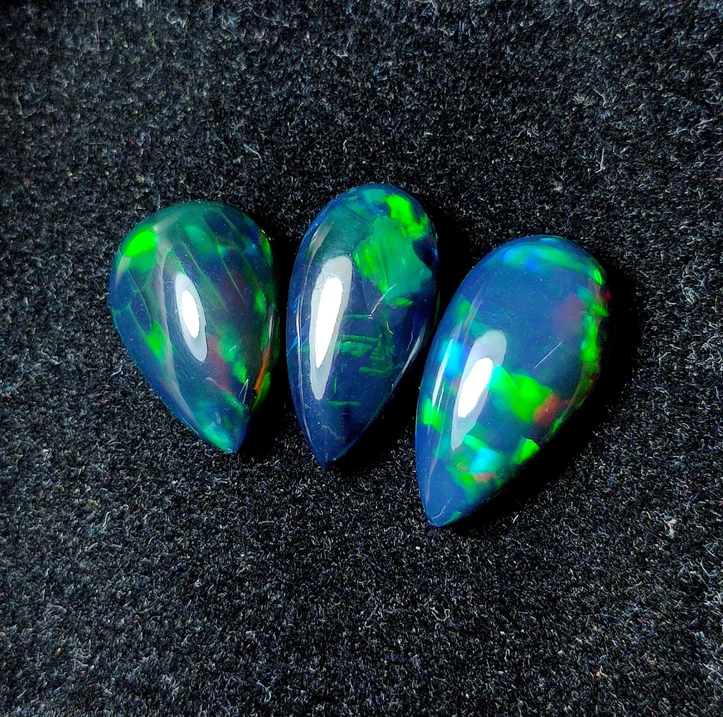 AAA++ Natural Black Opal, Ethiopian Opal Welo Black Opal, Pear Cabochon Gemstone Lot, 9.60 Carat, Size-18x10.5x5.5mm To 15x11.5x5.5mm,