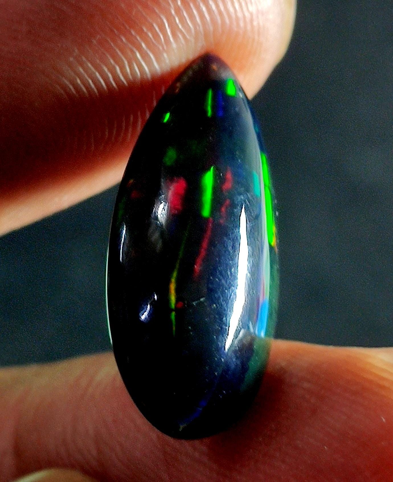 AAA++ Natural Black Opal, Ethiopian Opal Welo Black Opal, Pear Cabochon Loose Gemstone, 4.30 Ct, Size-20x11x5mm, For Jewelry Making,