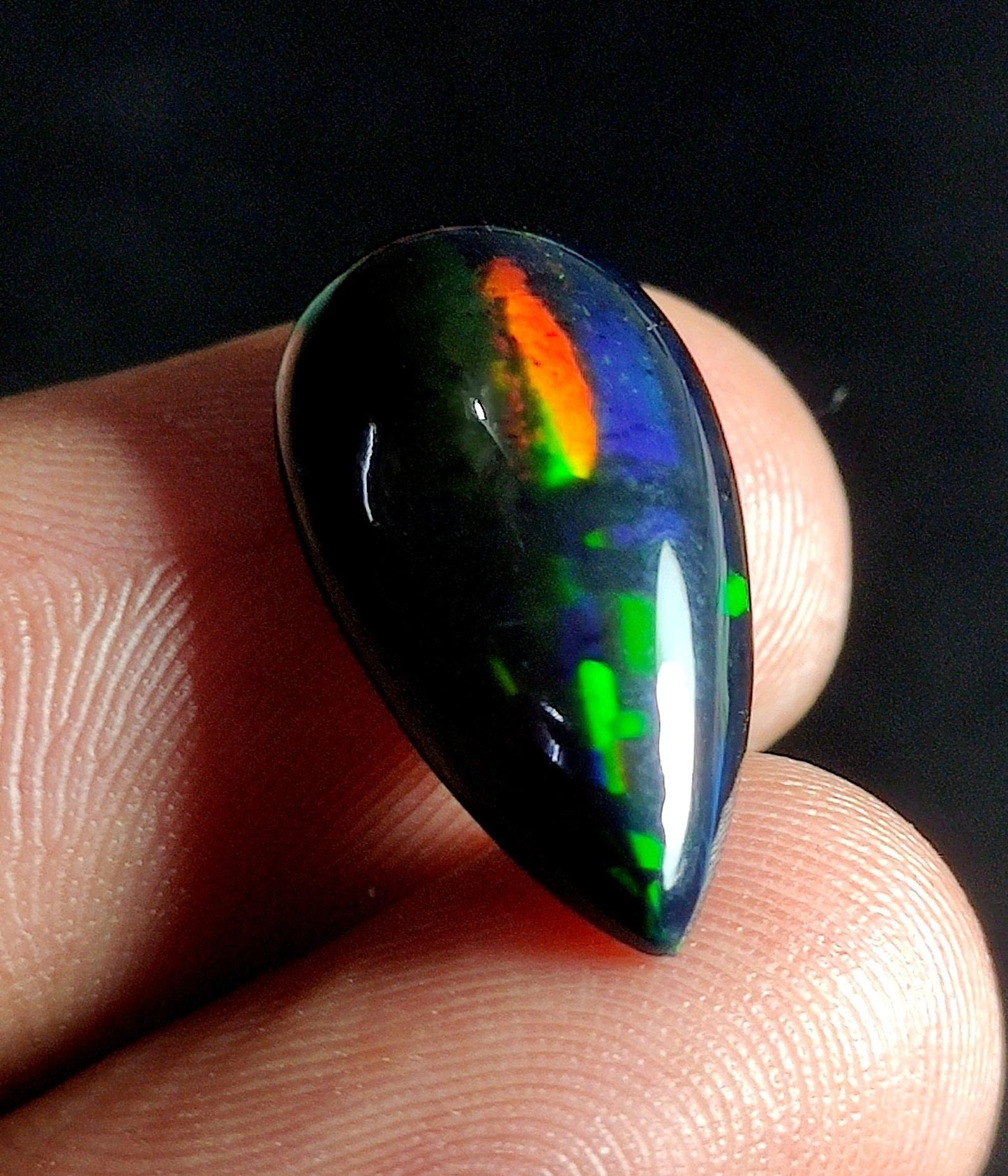 AAA++ Natural Black Opal, Ethiopian Opal Welo Black Opal, Pear Cabochon Loose Gemstone, 4.30 Ct, Size-20x11x5mm, For Jewelry Making,