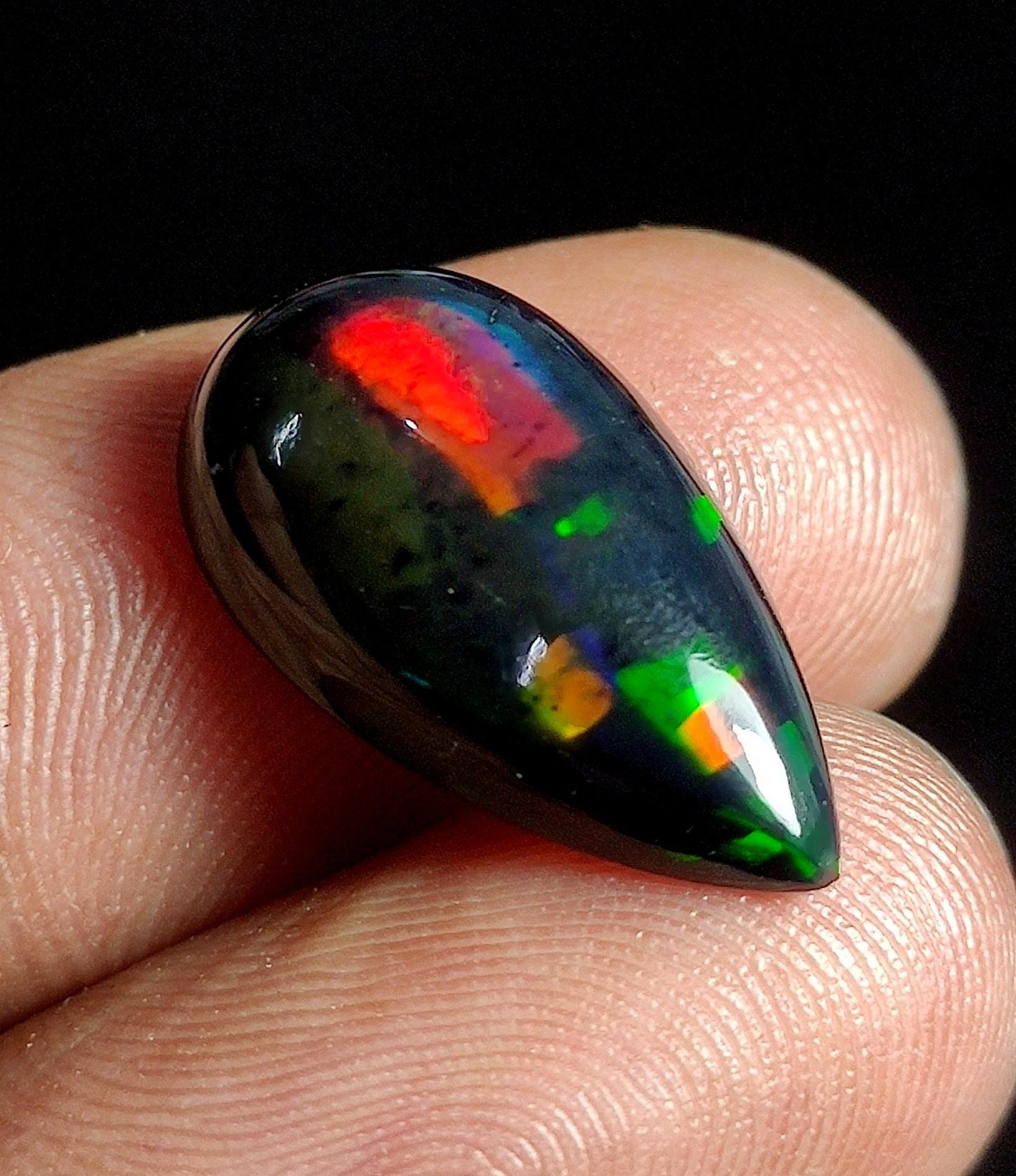 AAA++ Natural Black Opal, Ethiopian Opal Welo Black Opal, Pear Cabochon Loose Gemstone, 4.30 Ct, Size-20x11x5mm, For Jewelry Making,