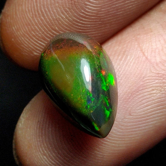 AAA++ Natural Black Opal, Ethiopian Opal Welo Black Opal, Pear Cabochon Loose Gemstone, 6.90 Ct, Size-16.5x10x8.5mm, For Jewelry Making,