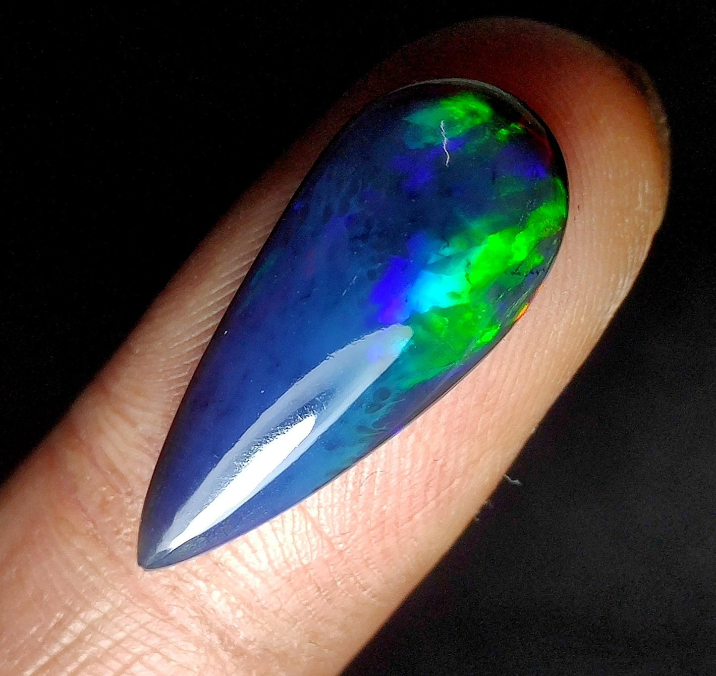 AAA++ Natural Black Opal, Ethiopian Opal Welo Black Opal, Pear Cabochon Loose Gemstone, 5.15 Ct, Size-25x10x4mm, For Jewelry Making,