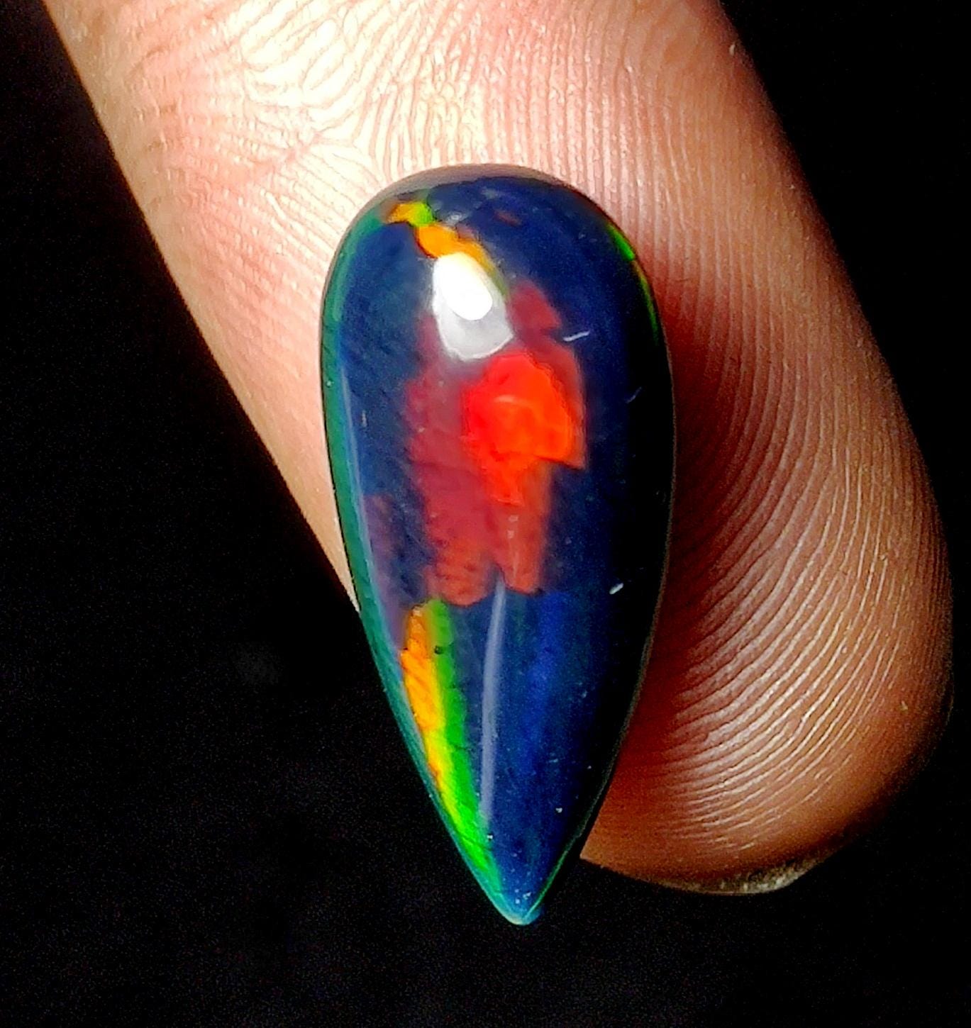 AAA++ Natural Black Opal, Ethiopian Opal Welo Black Opal, Pear Cabochon Loose Gemstone, 4.50 Ct, Size-10.5x20.5x5.5mm, For Jewelry Making,