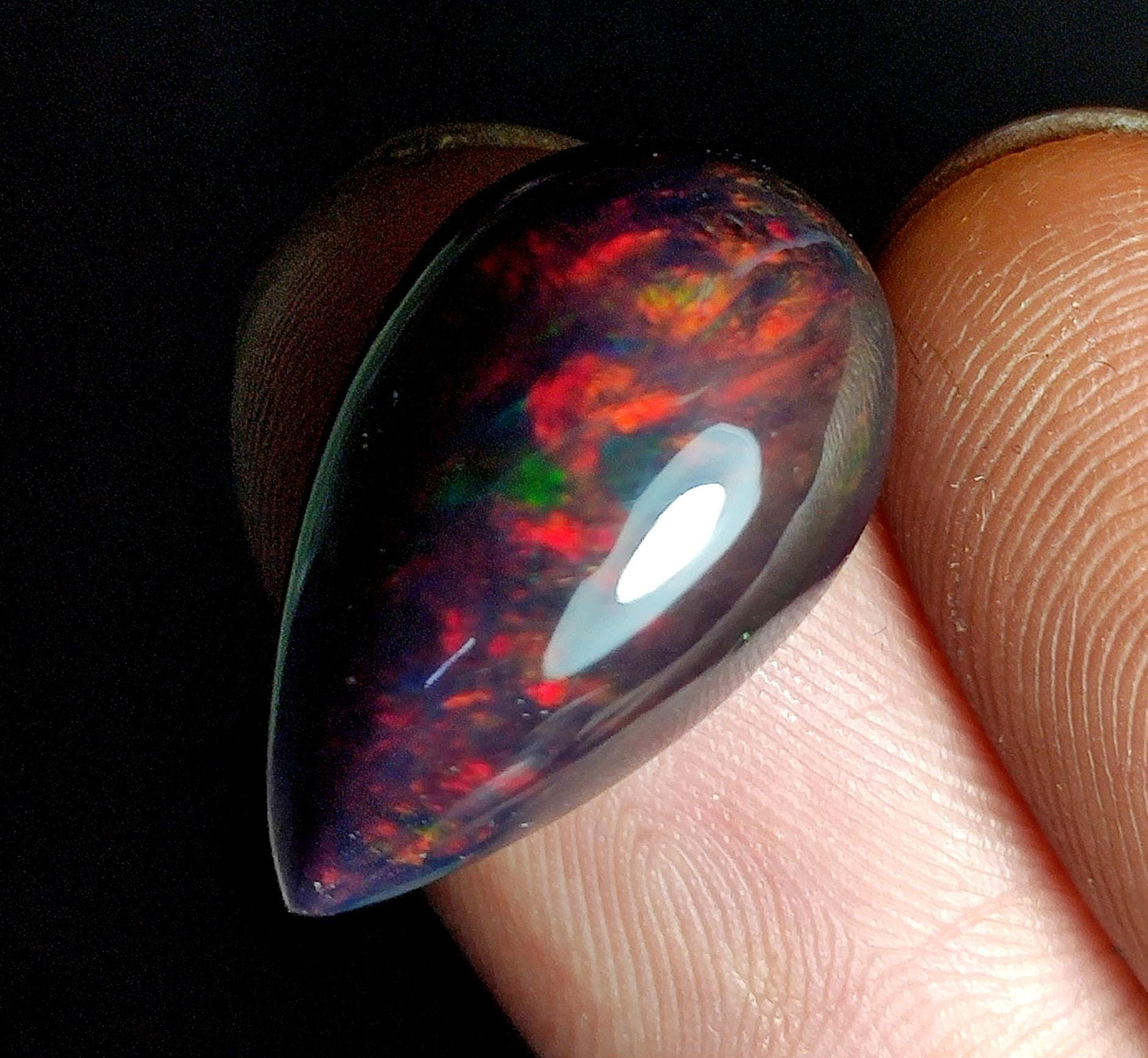 AAA++ Natural Black Opal, Ethiopian Opal Welo Black Opal, Pear Cabochon Loose Gemstone, 6.50 Carat, Size-21x12.5x6.5mm, For Jewelry Making,