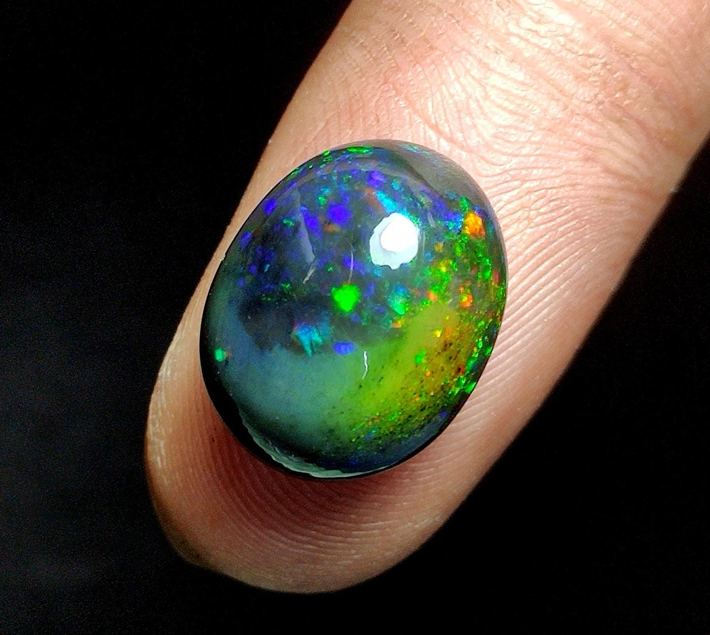 AAA++ Natural Black Opal, Ethiopian Opal Welo Black Opal, Oval Cabochon Loose Gemstone, 8.10 Carat, Size-15.5x12.5x8mm, For Jewelry Making