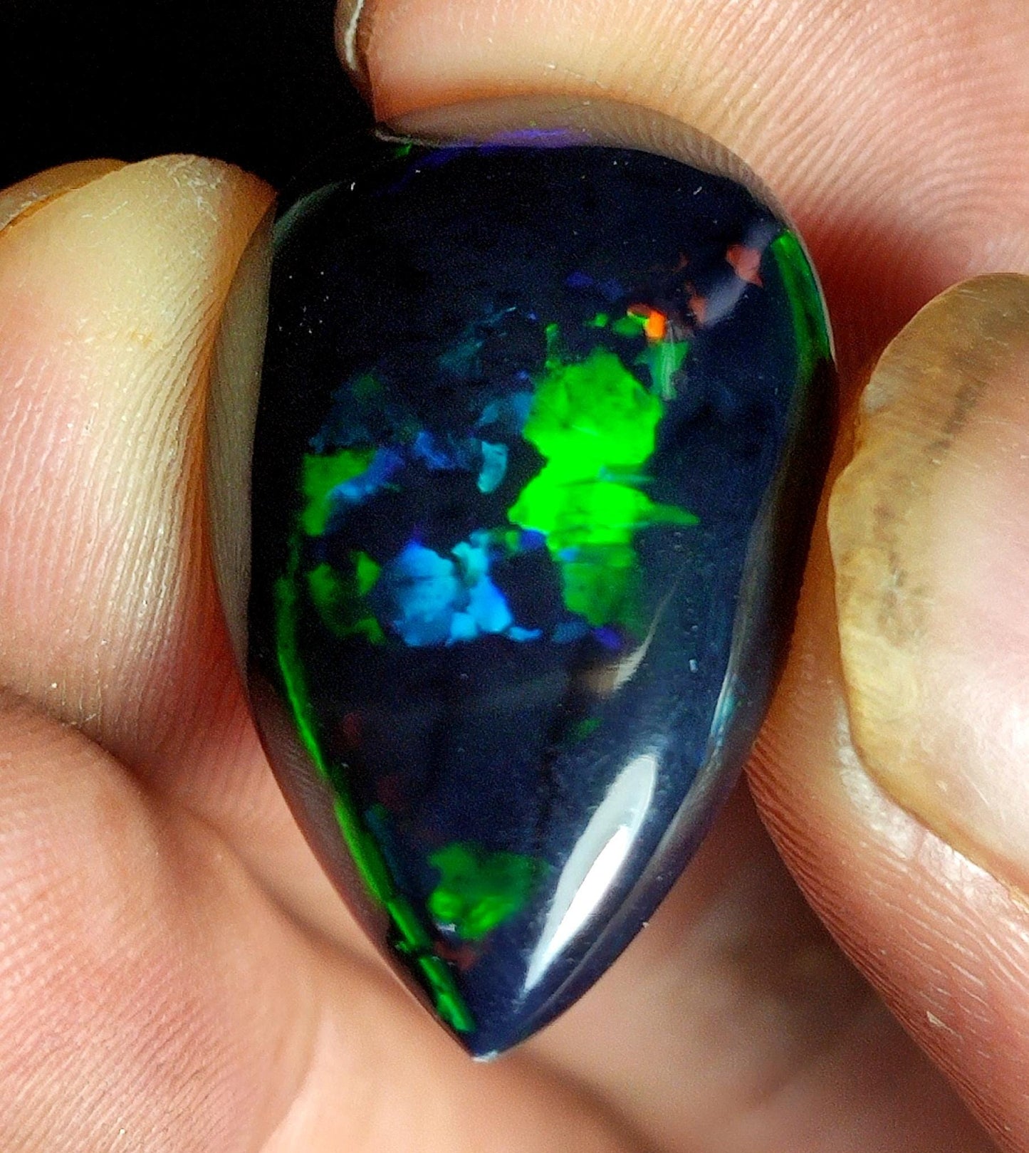 AAA++ Natural Black Opal, Ethiopian Opal Welo Black Opal, Pear Cabochon Loose Gemstone, 9.10 Carat, Size-25x15x5.5mm, For Jewelry Making,