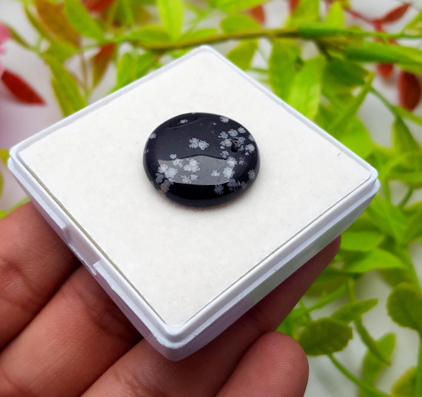 Obsidian, 100% Natural Snow Flake Obsidian, Round Smooth Cabochon Drill Loose Gemstone, 17.45 Carat, Size-21x21x5mm,