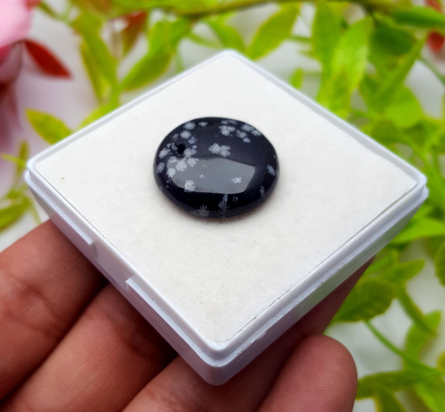 Obsidian, 100% Natural Snow Flake Obsidian, Round Smooth Cabochon Drill Loose Gemstone, 17.45 Carat, Size-21x21x5mm,