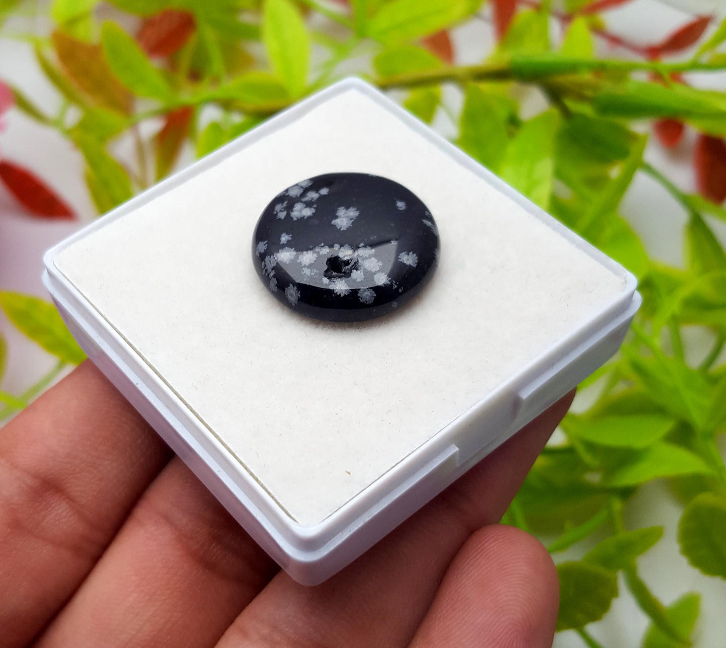 Obsidian, 100% Natural Snow Flake Obsidian, Round Smooth Cabochon Drill Loose Gemstone, 17.45 Carat, Size-21x21x5mm,