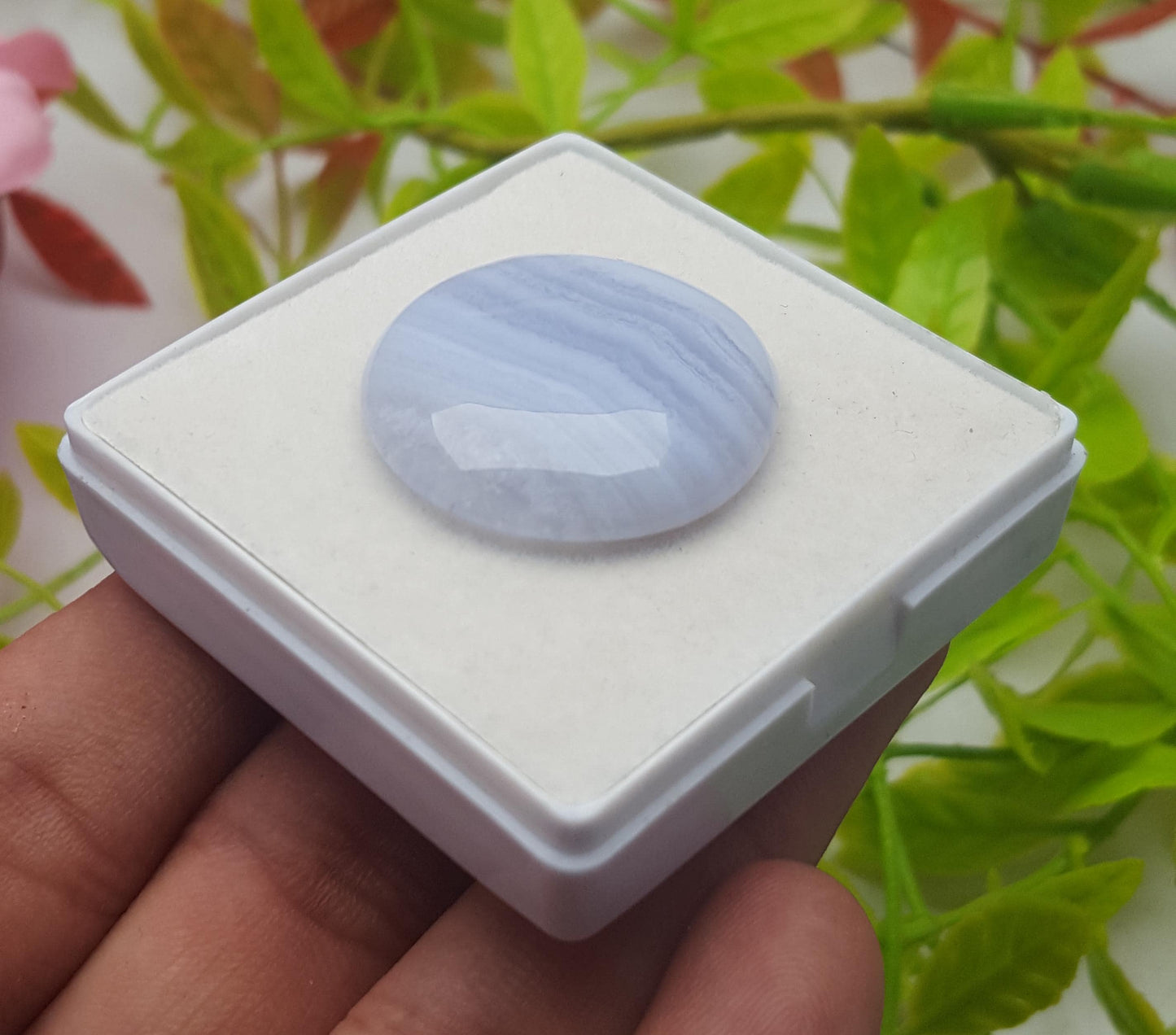 Agate, Natural Blue Lace Agate, Round Shape Smooth Cabochon Loose Gemstone, 33.10 Carat, Size-27x27x5mm, Gift For Her, PC-1