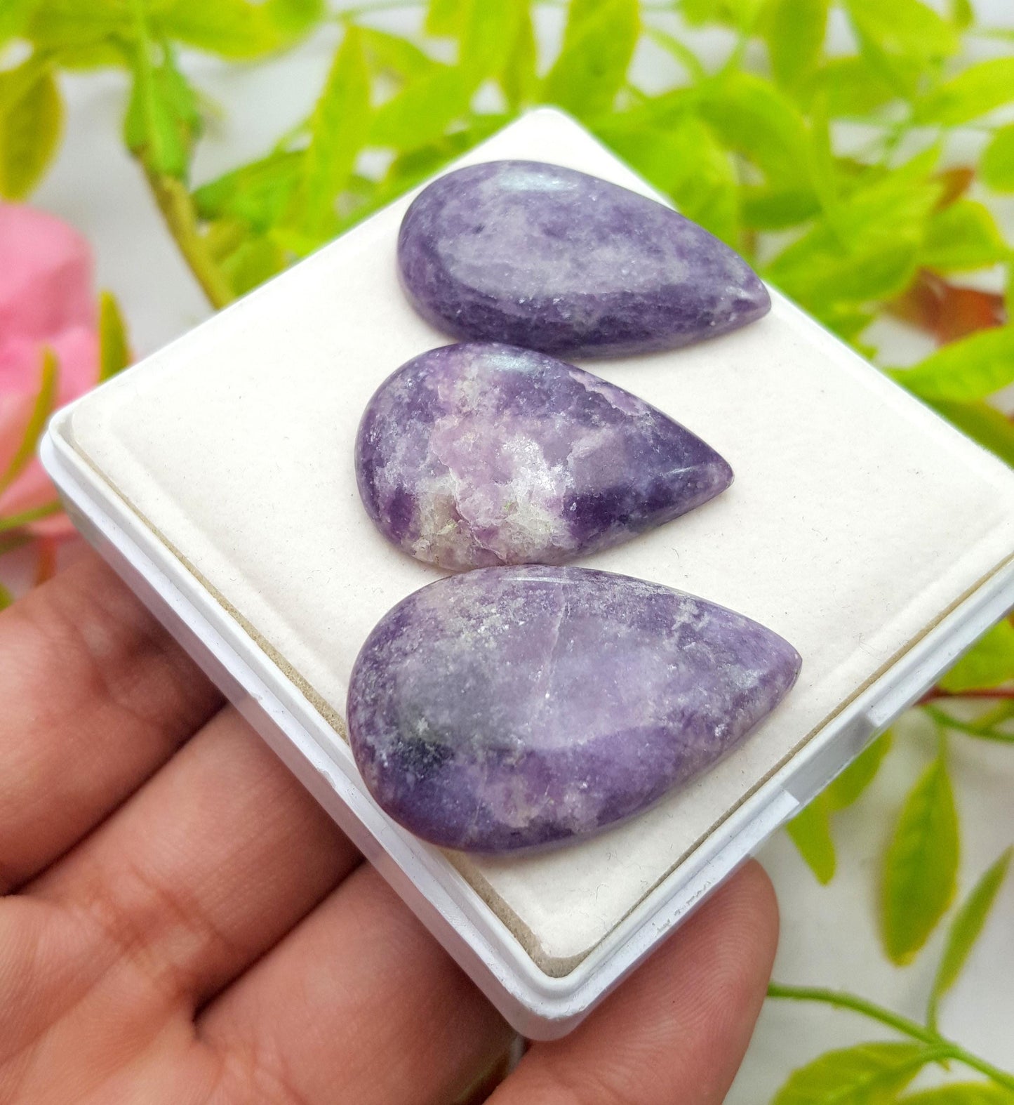 Lepidolite, Natural Lepidolite, Pear Cabochon Gemstone Lot, 91.40 Carat, Size-32x22x6mm Gift For Her, PC-3