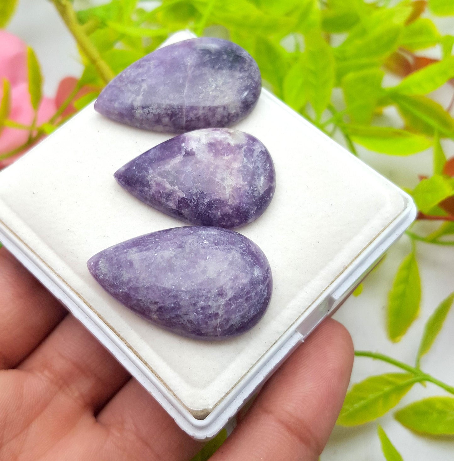 Lepidolite, Natural Lepidolite, Pear Cabochon Gemstone Lot, 91.40 Carat, Size-32x22x6mm Gift For Her, PC-3