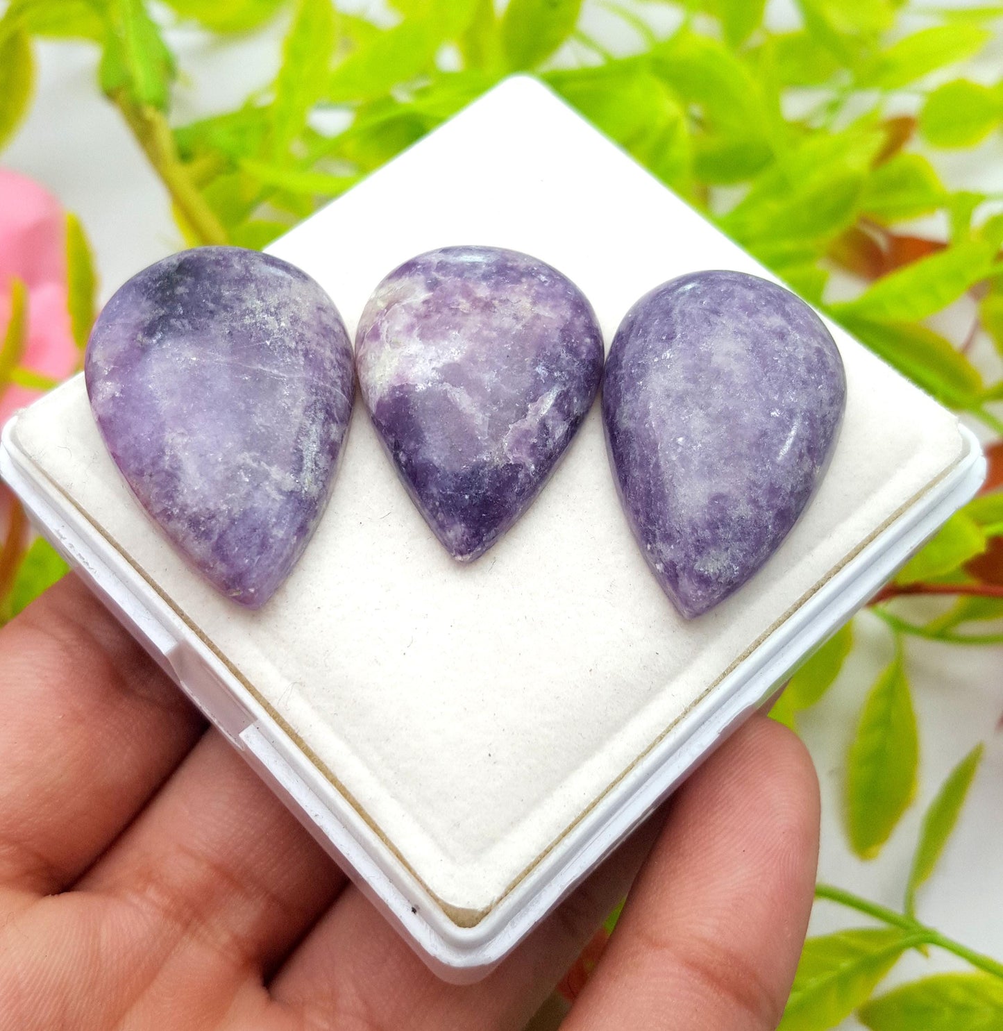 Lepidolite, Natural Lepidolite, Pear Cabochon Gemstone Lot, 91.40 Carat, Size-32x22x6mm Gift For Her, PC-3