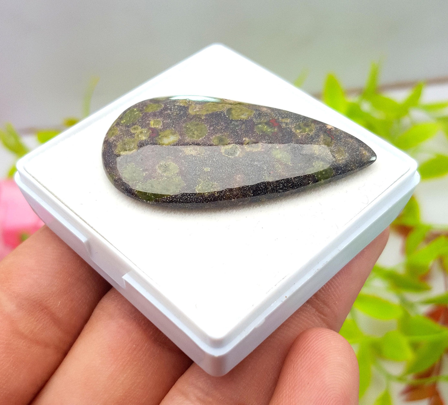 Natural Dragon Blood Jasper, Pear Shape Cabochon Loose Gemstone, 51.20 Carat, Size-46x26x5mm, Gift For Her, PC-1