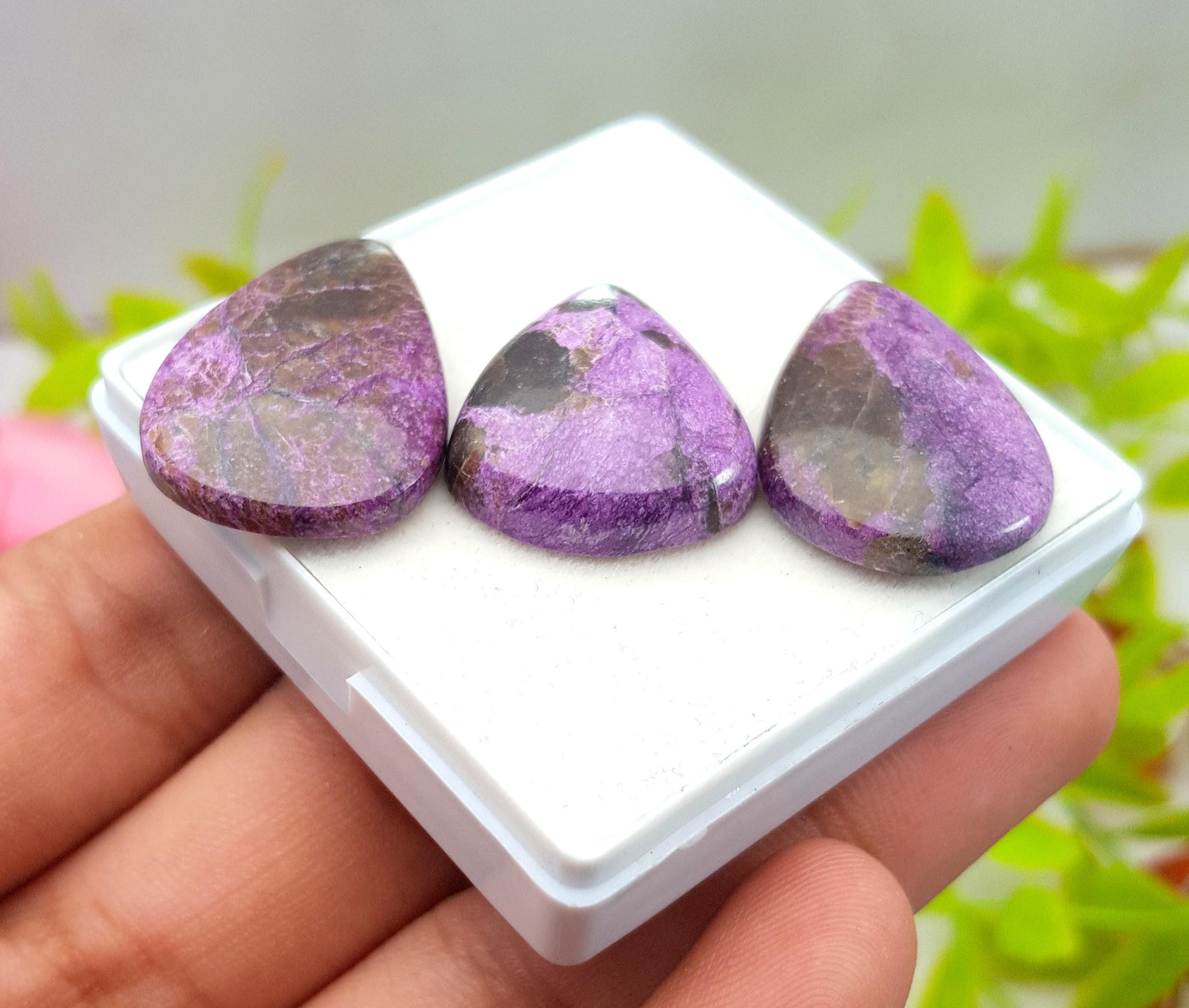 Natural Purpurite, Pear Shape Cabochon Gemstone Lot, 46.50 Carat, Size-26x18x5mm To 22x19x5mm, Gift For Her, PC-3