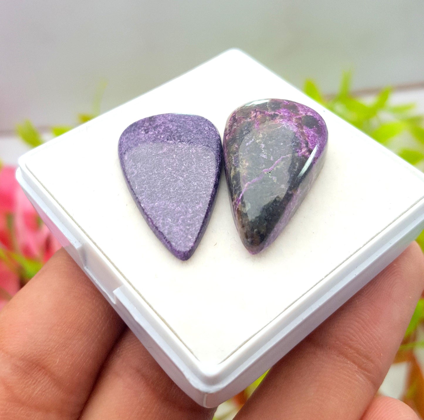 Natural Purpurite, Pear Shape Cabochon Gemstone Lot, 39.10 Carat, Size-30x17x3mm To 29x17x3mm, Gift For Her, PC-2