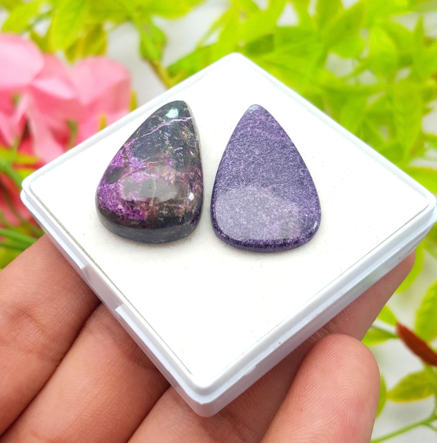 Natural Purpurite, Pear Shape Cabochon Gemstone Lot, 39.10 Carat, Size-30x17x3mm To 29x17x3mm, Gift For Her, PC-2