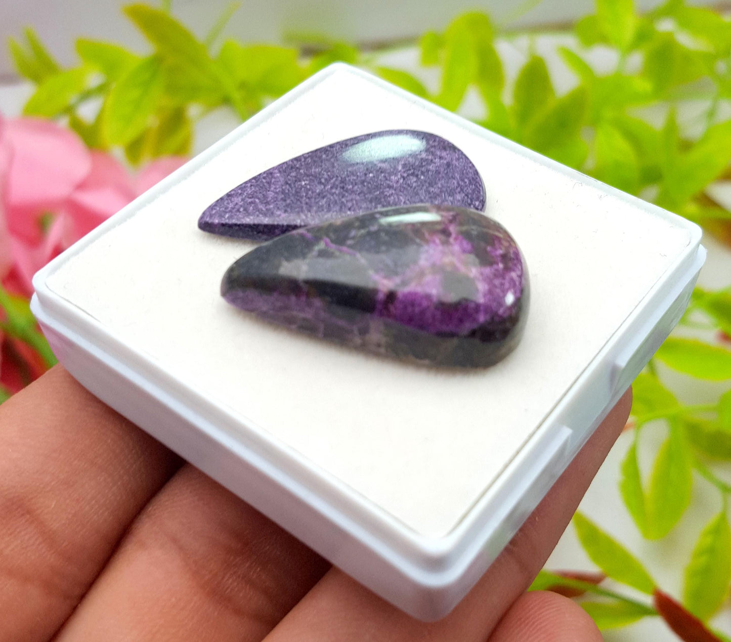 Natural Purpurite, Pear Shape Cabochon Gemstone Lot, 39.10 Carat, Size-30x17x3mm To 29x17x3mm, Gift For Her, PC-2