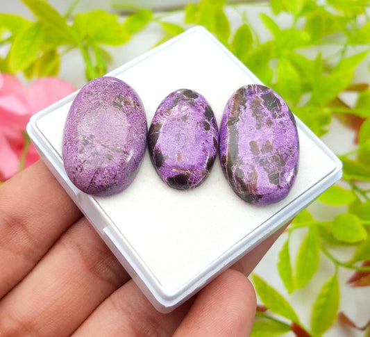 Rare & Natural Purpurite, Oval Shape Cabochon Gemstone Lot, 50.40 Carat, Size-28x18x5mm To 24x15x5mm, Gift For Her, PC-3