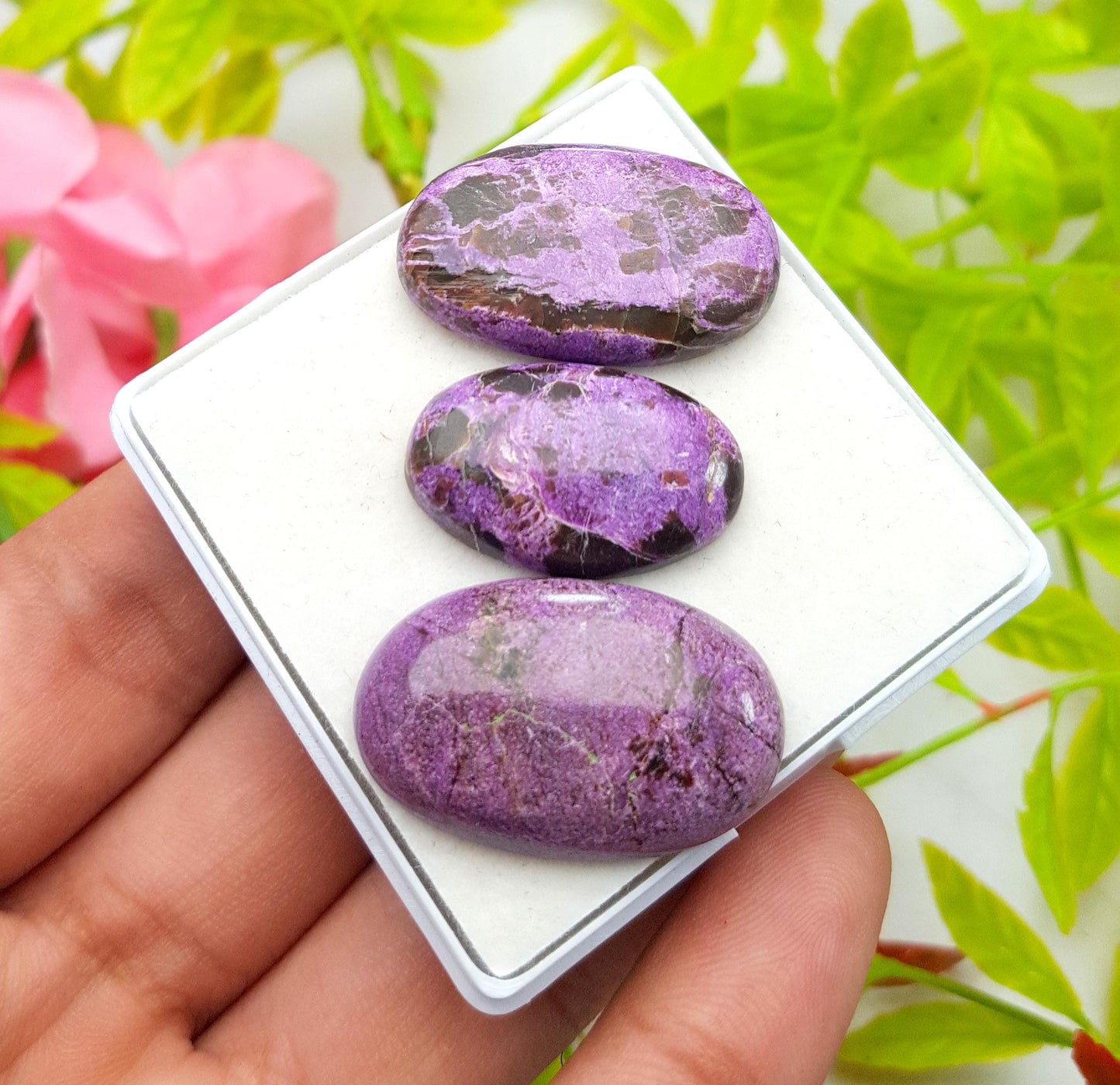 Rare & Natural Purpurite, Oval Shape Cabochon Gemstone Lot, 50.40 Carat, Size-28x18x5mm To 24x15x5mm, Gift For Her, PC-3