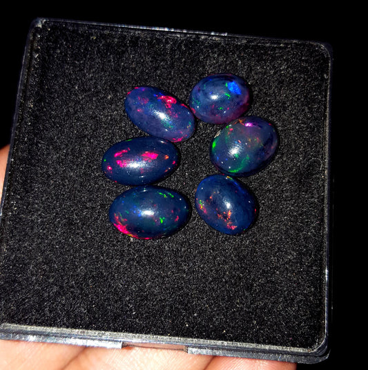 Rare & Natural Black Ethiopian Opal, Oval Cabochon Gemstone Lot, 11.00 Carat, Size-12x8x5mm To 10x8x5mm, Gift For Her, PC-6