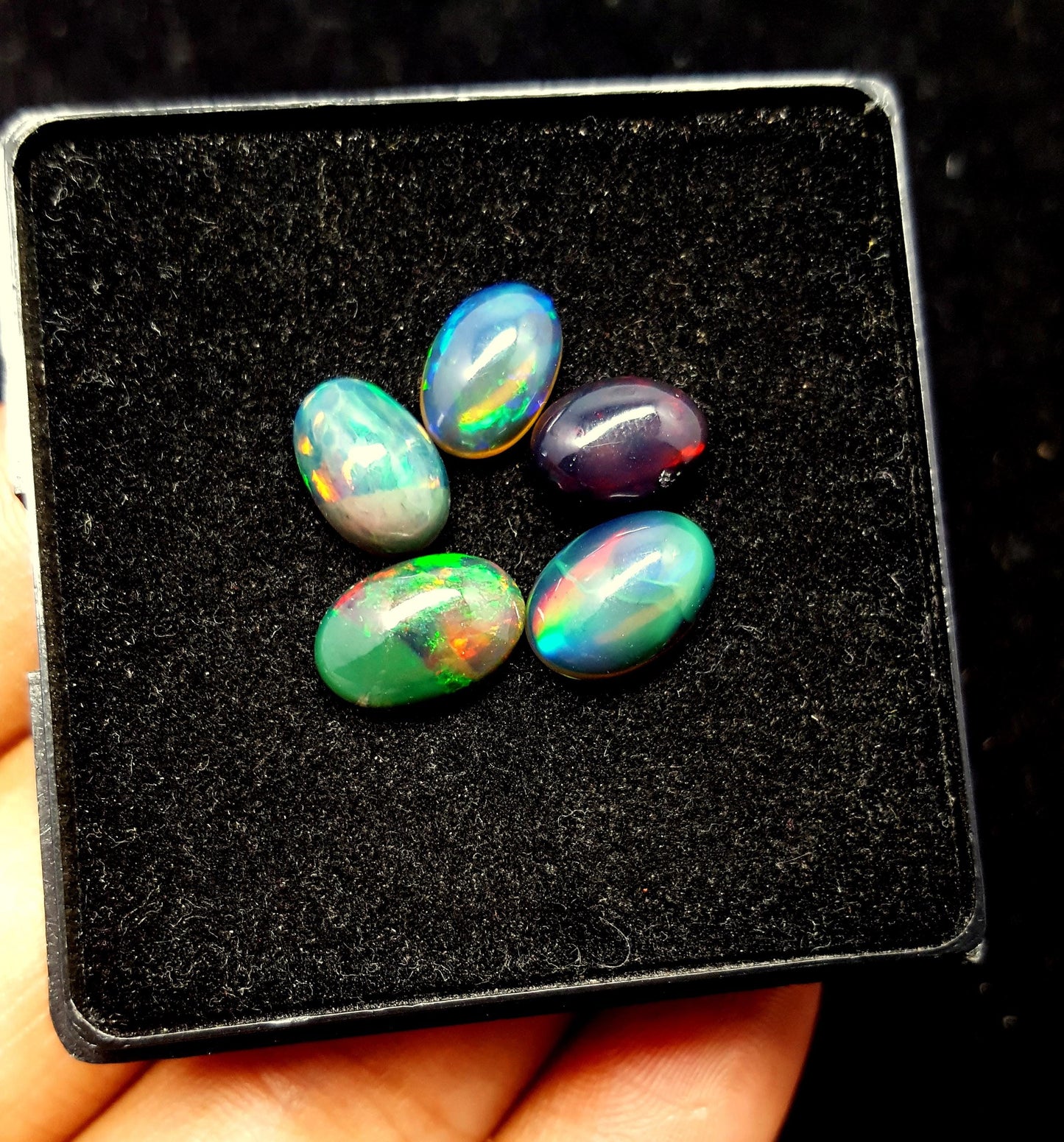 Natural Black Ethiopian Opal, Oval Cabochon Gemstone Lot, 7.70 Carat, Size-11x8x5mm To 10x7x4mm, Gift For Her, PC-5