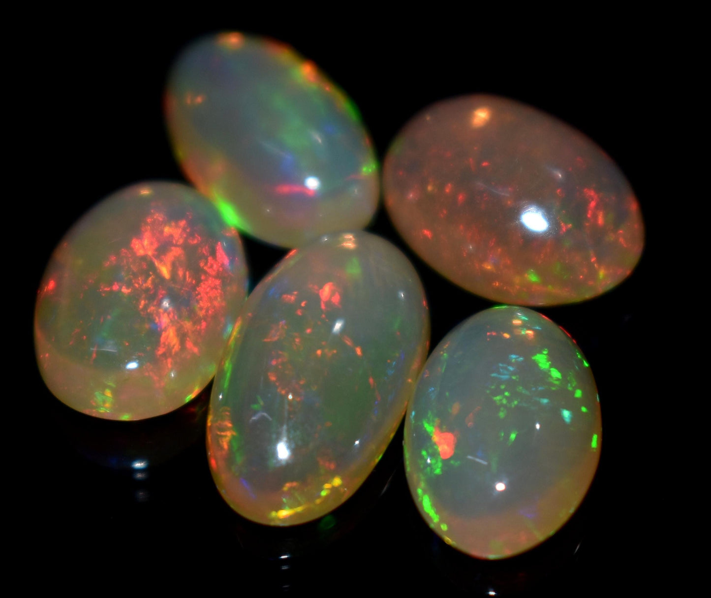 Opal, Natural Ethiopian Opal, Oval Welo Fire Cabochon Gemstone Lot, 11.00 Carat, Size-15x8mm To 12x8mm, Gift For Her, PC-5