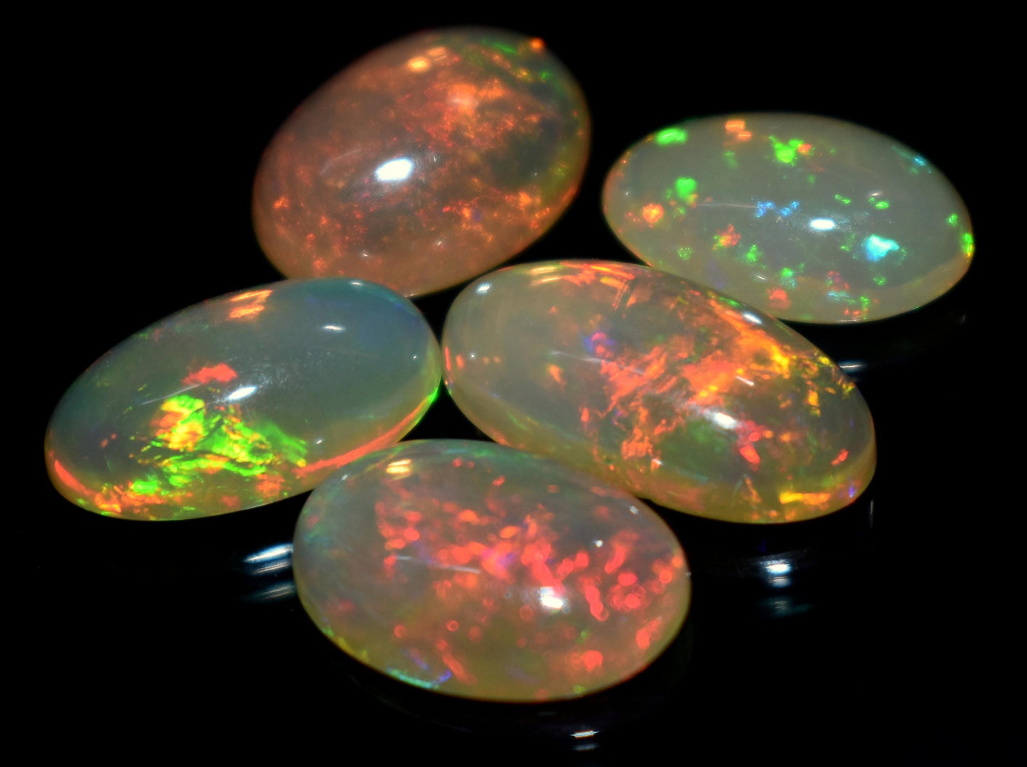 Opal, Natural Ethiopian Opal, Oval Welo Fire Cabochon Gemstone Lot, 11.00 Carat, Size-15x8mm To 12x8mm, Gift For Her, PC-5