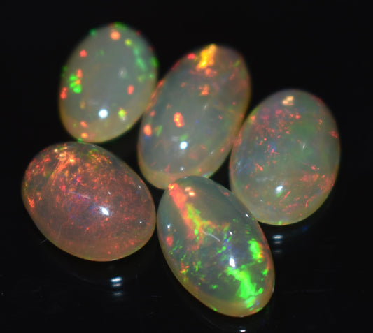 Opal, Natural Ethiopian Opal, Oval Welo Fire Cabochon Gemstone Lot, 11.00 Carat, Size-15x8mm To 12x8mm, Gift For Her, PC-5