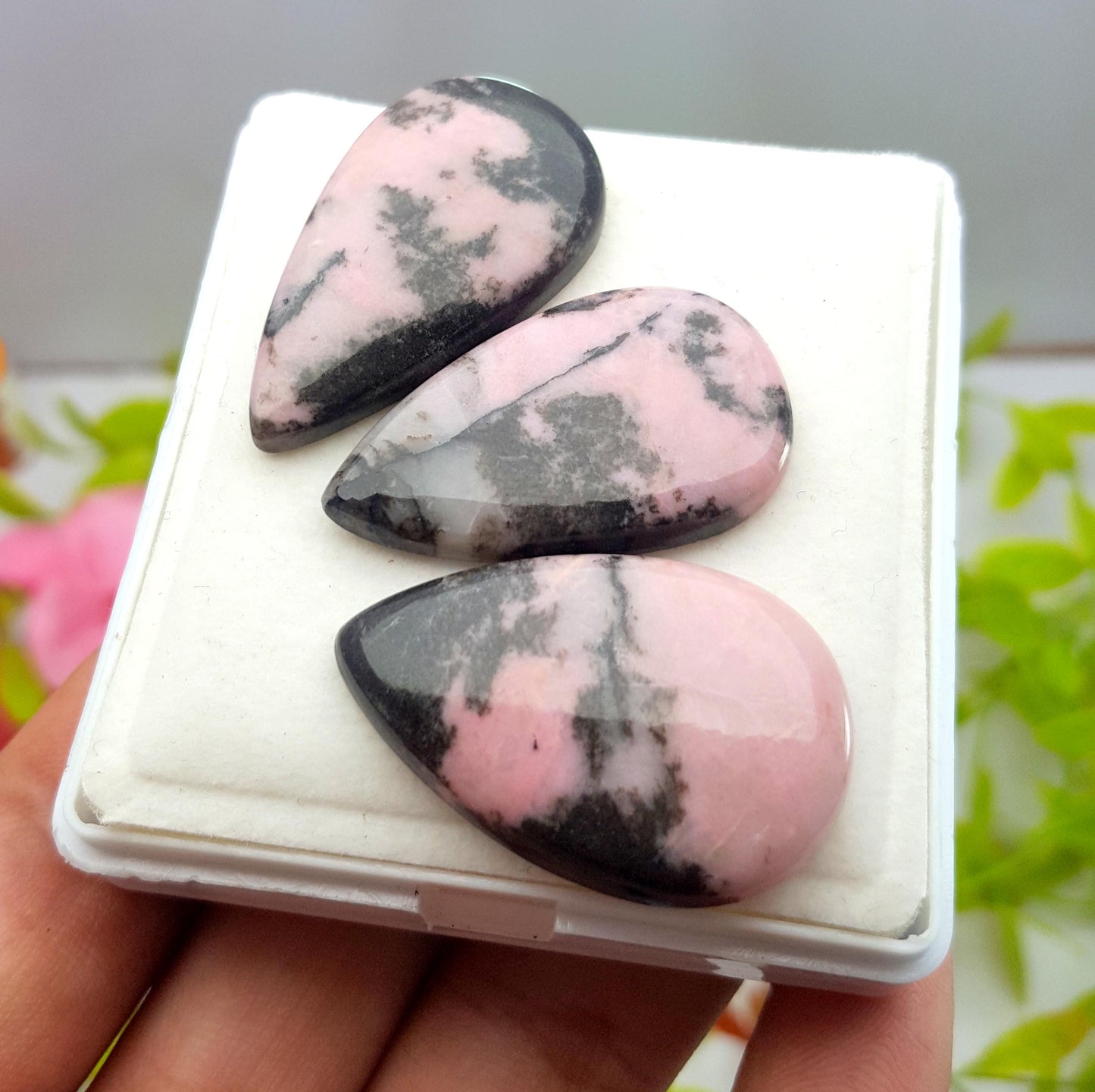 3 Pieces, 100% Natural Pink Peruvian Opal Pear Cabochon Gemstone Lot, 99.99 Carat, Size-35x20x6mm To 33x20x5mm, For Jewelry Making,