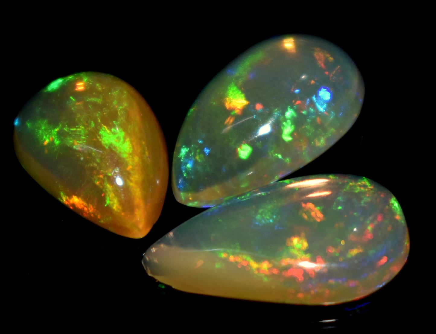 Rare & Natural Ethiopian Opal, Pear Welo Fire Cabochon Gemstone Lot, 7.40 Carat, Size-16x9mm To 12x9mm, Gift For Her, PC-3