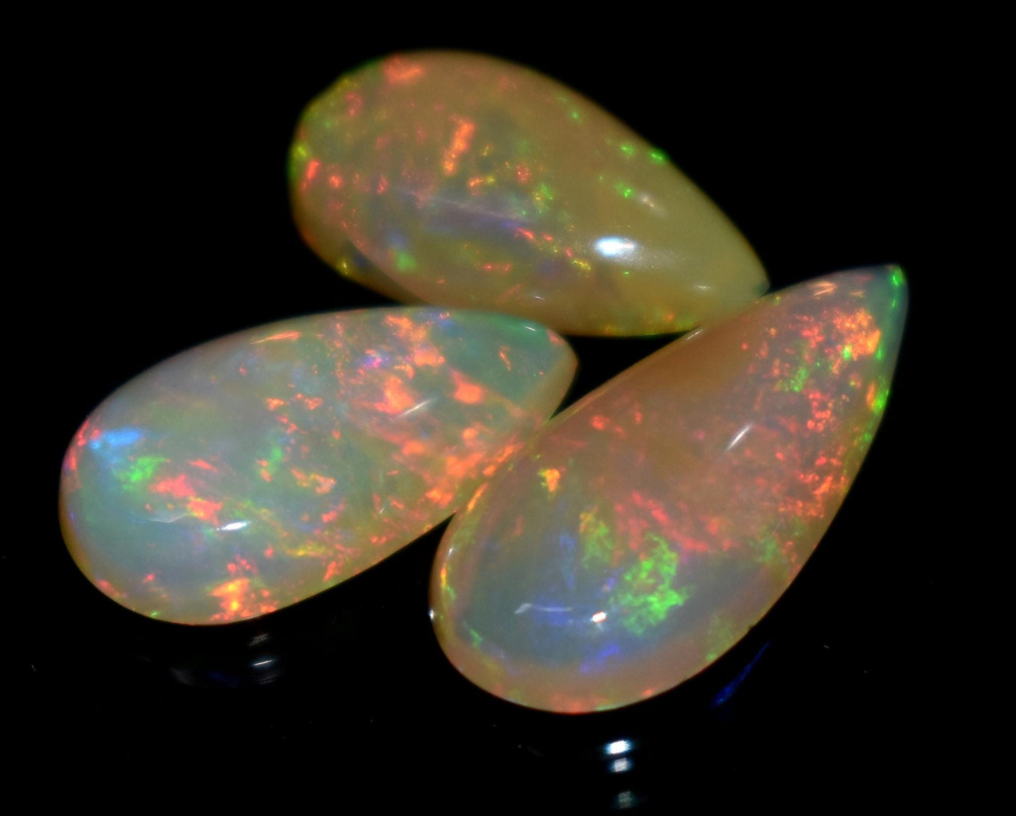 Opal, Natural Ethiopian Opal, Pear Welo Fire Cabochon Gemstone Lot, 4.35 Carat, Size-15x7mm To 12x7mm, Gift For Her, PC-3