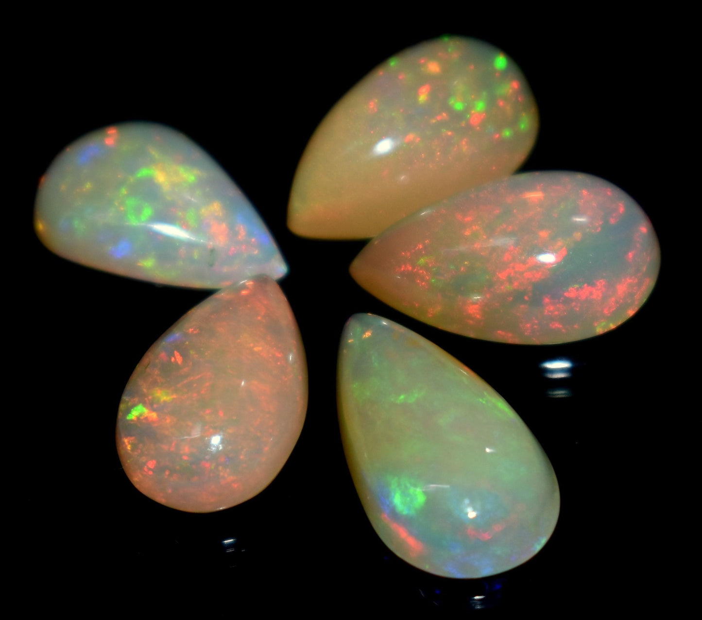 Natural Ethiopian Opal, Pear Welo Fire Cabochon Gemstone Lot, 9.55 Carat, Size-15x8mm To 12x8mm, Gift For Her, PC-5