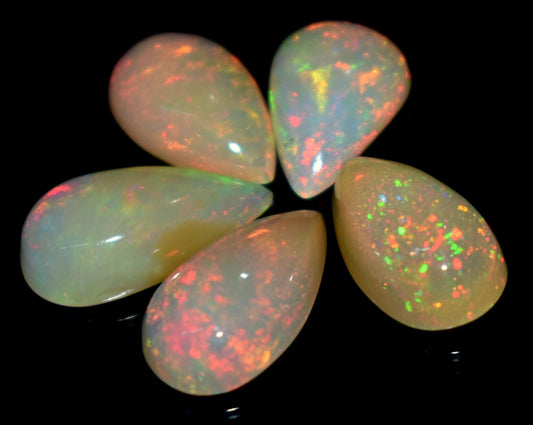 Natural Ethiopian Opal, Pear Welo Fire Cabochon Gemstone Lot, 9.55 Carat, Size-15x8mm To 12x8mm, Gift For Her, PC-5