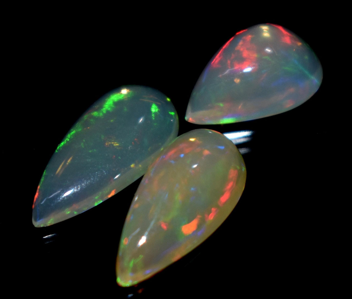 Opal, Natural Ethiopian Opal, Pear Welo Fire Cabochon Gemstone Lot, 4.25 Carat, Size-15x7mm To 11x8mm, Gift For Her, PC-3