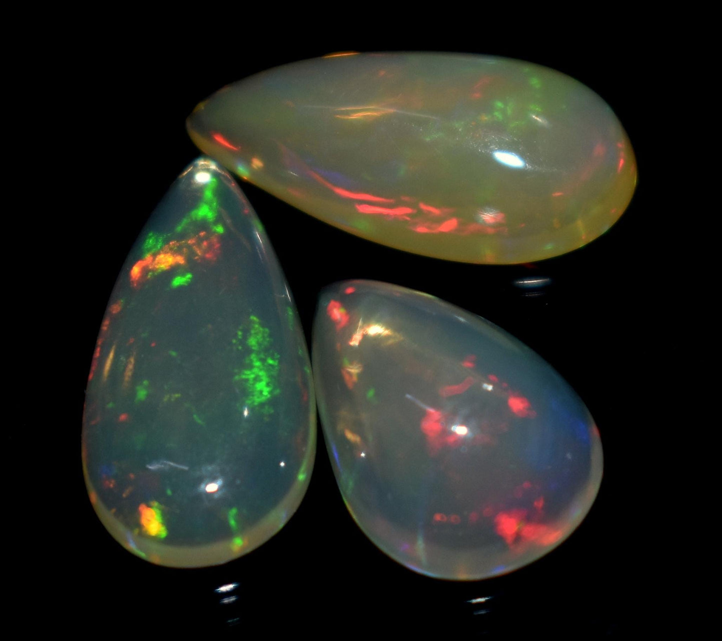 Opal, Natural Ethiopian Opal, Pear Welo Fire Cabochon Gemstone Lot, 4.25 Carat, Size-15x7mm To 11x8mm, Gift For Her, PC-3