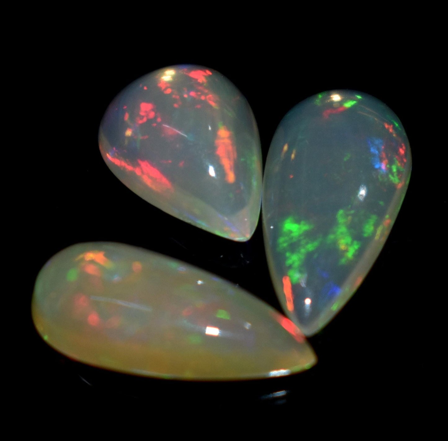 Opal, Natural Ethiopian Opal, Pear Welo Fire Cabochon Gemstone Lot, 4.25 Carat, Size-15x7mm To 11x8mm, Gift For Her, PC-3